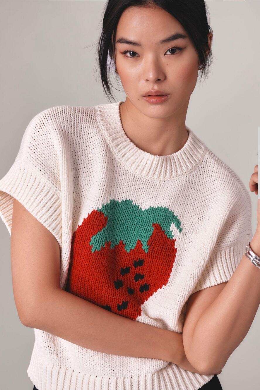 Maeve x Anthropologie The Pippa Mock-Neck Strawberry Sweater.  Size M.